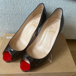 Authentic Christian Louboutin Black Peep Toe 85 Patent Calf